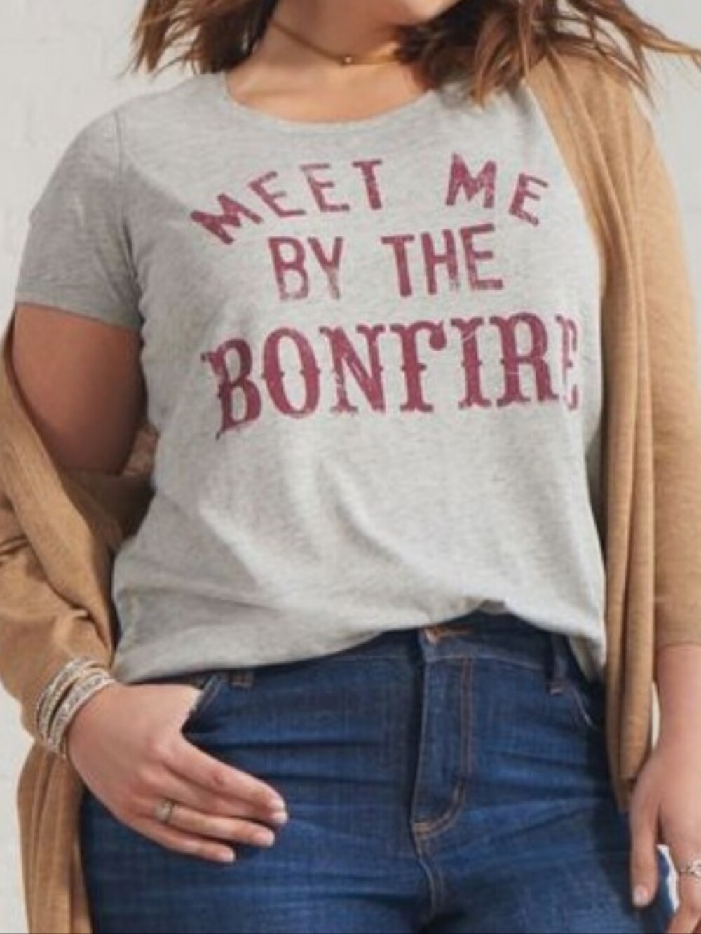 Maurices Graphic Tee Meet Me At The Bonfire Gray Red Maroon L